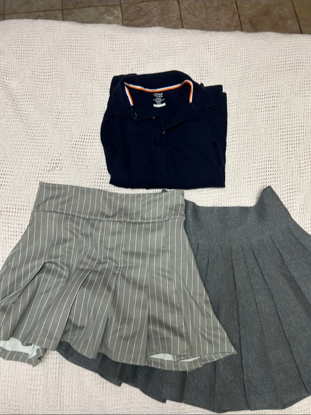 French Toast Girls Gray Pinstripe and Heather Gray Pleated School Skirts